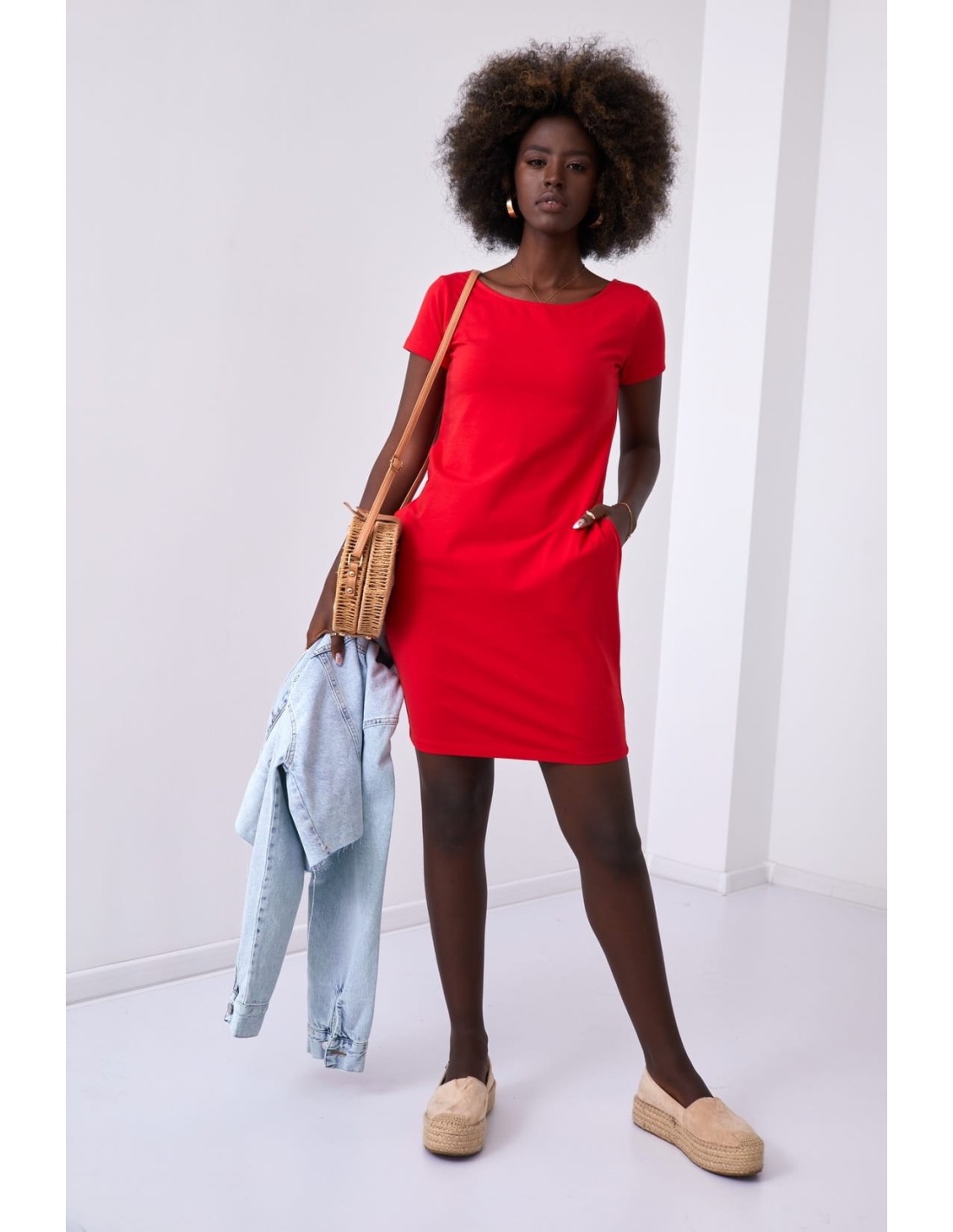 Rotes Kleid mit kurzen Ärmeln 9967 – Online-Shop – Boutique